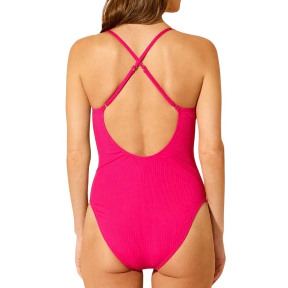 Shade & Shore Pink One Piece Swimsuit Medium Cross Back V Neck